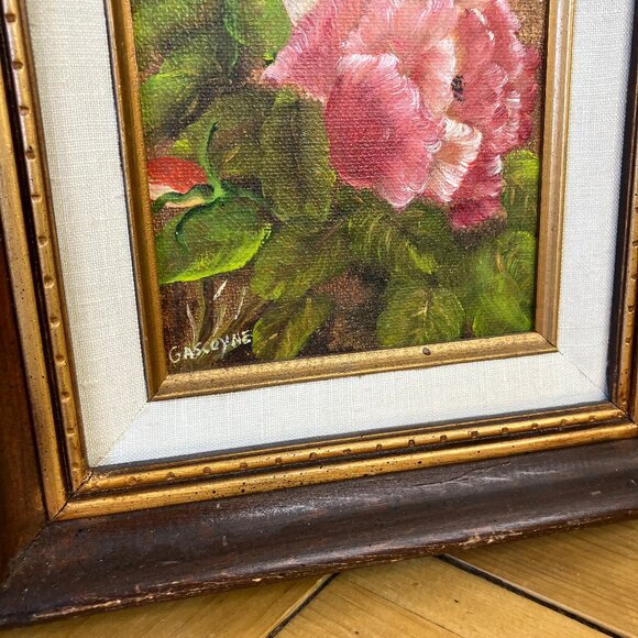 Pink & Yellow Rose Flowers Original Framed Oil Painting Vintage F. Gascoyne - Picture 3 of 6